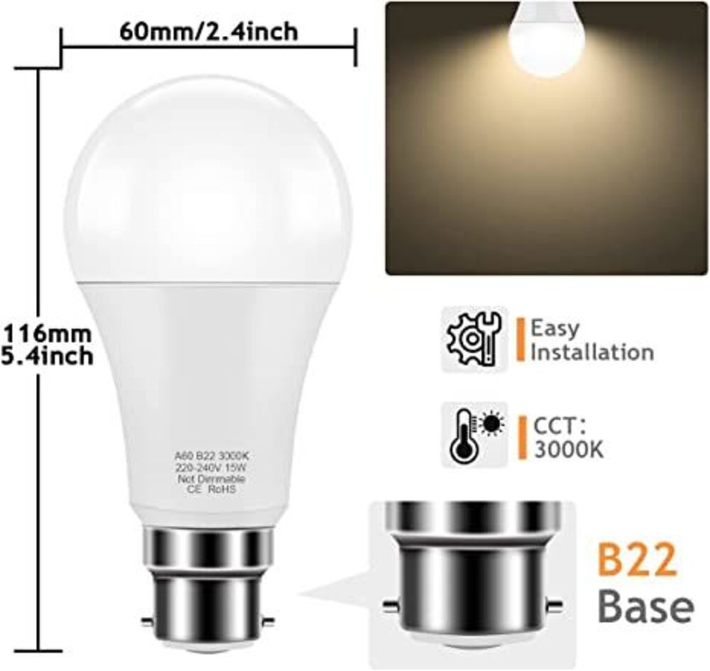 Ampoule LED &agrave; ba&iuml;onnette B22 A60 Bonnov, 15W &eacute;quivalent ampo Electroménager