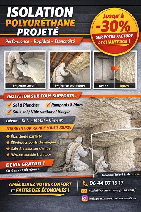 Isolation Polyur&eacute;thane Projet&eacute; � Rapidit&eacute;, Performance & Prix Direct Artisan 20 45000 Orl�ans