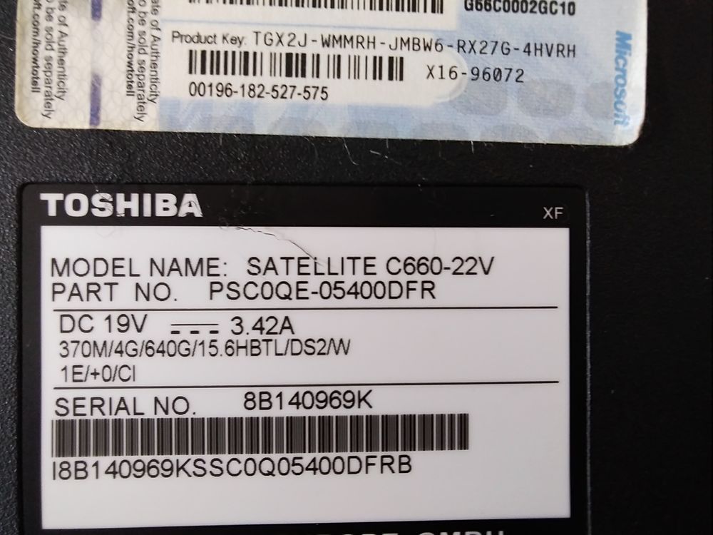 PC Portable Toshiba Satellite C660-22V Matériel informatique