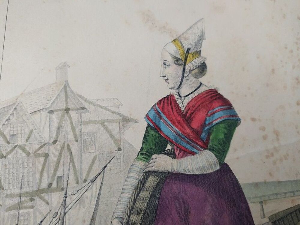5 Gravures Anciennes Costumes Saint Valery en Caux Normandie 