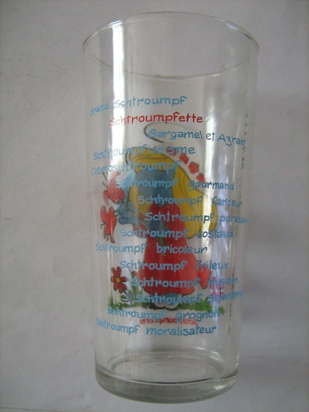 VERRE A MOUTARDE PUBLICITAIRE DECORE BD SCHTROUMPFETTE long 
