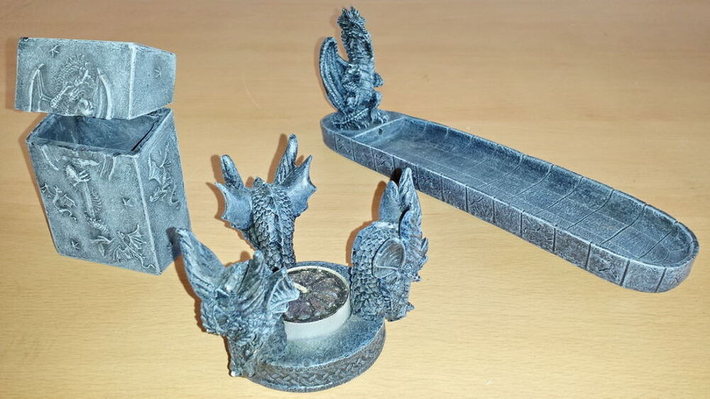 DRAGON br&ucirc;le encens, porte bougie et porte paquet Décoration