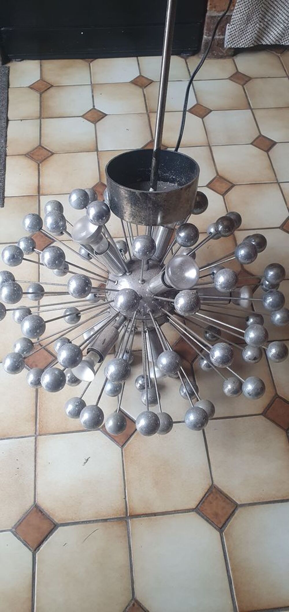 Lustre vintage en m&eacute;tal et inox, 1970 Décoration
