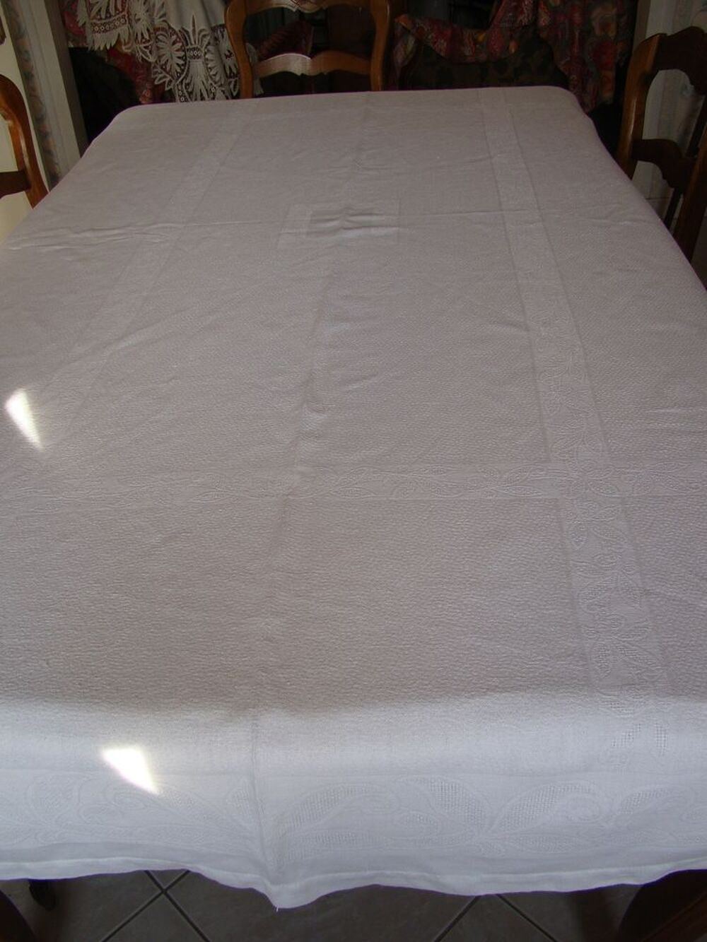Nappe ancienne en damass&eacute; + 12 serviettes ann&eacute;es 1930 Décoration
