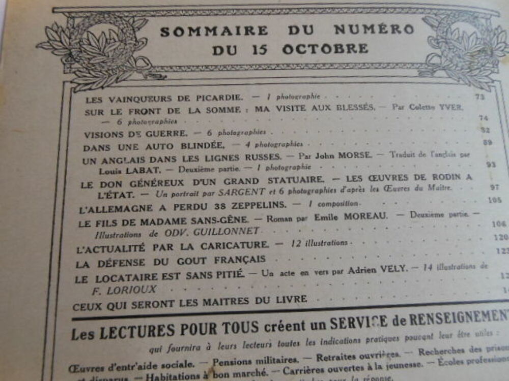 lecture pour tous du 15 octobre 1916 pa82 Livres et BD
