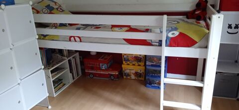 Lit Mezzanine mi-hauteur 1 place blanc 90x200 150 Villeneuve-ls-Avignon (30)