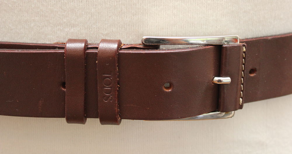 Ceinture cuir marron surpiqures blanches TOD'S Maroquinerie