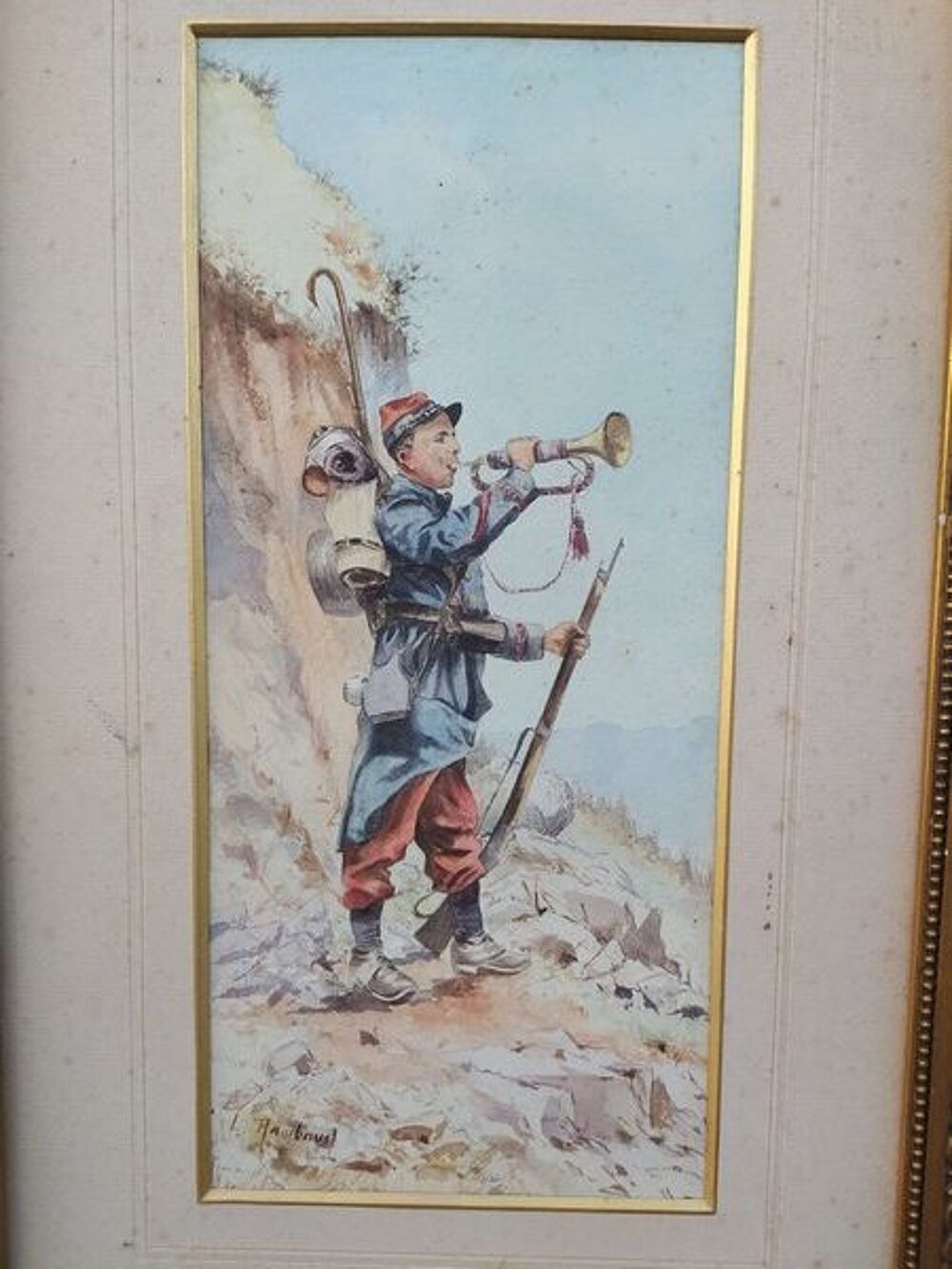 Louis Rambaud Aquarelle Musicien R&eacute;giment Chasseurs &agrave; Pied 