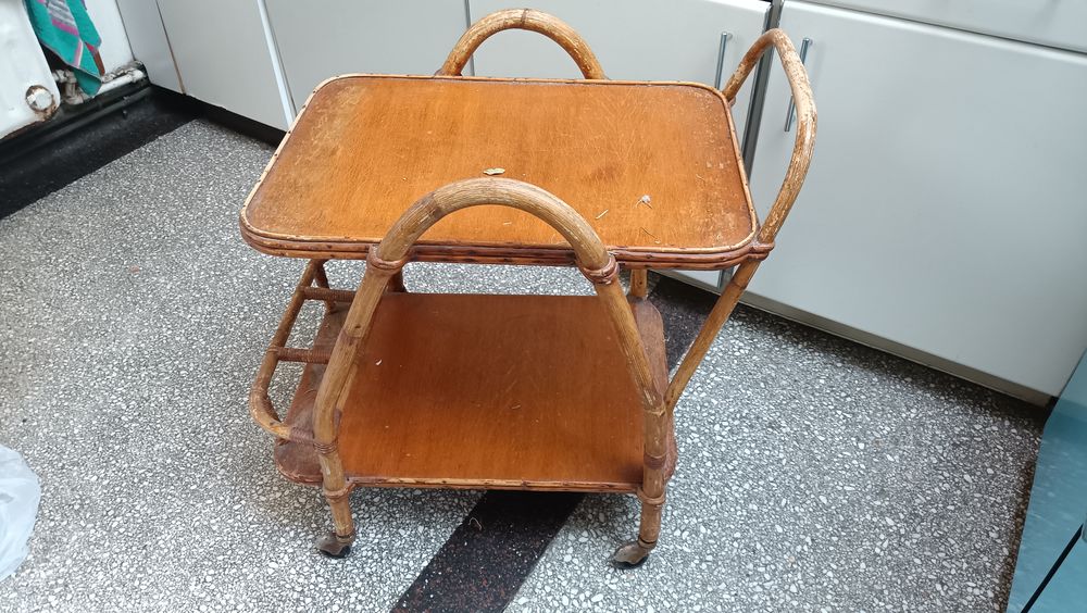 Desserte roulante rotin vintage osier Meubles