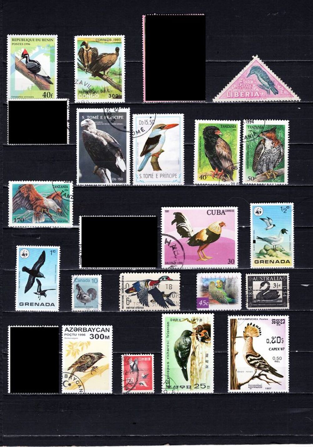 lot de 64 timbres du MONDE avec des OISEAUX 