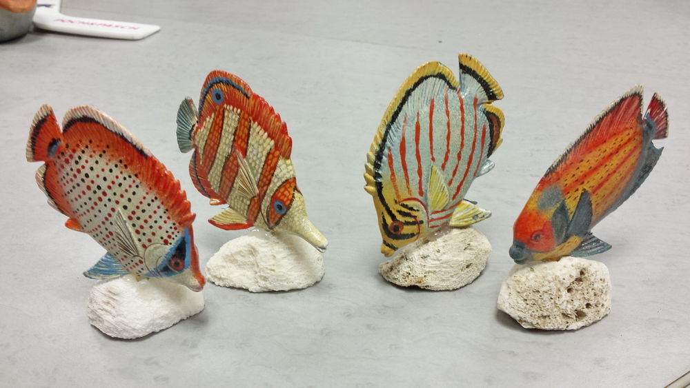 Ensemble de 4 poissons papillon peint sur galet Décoration