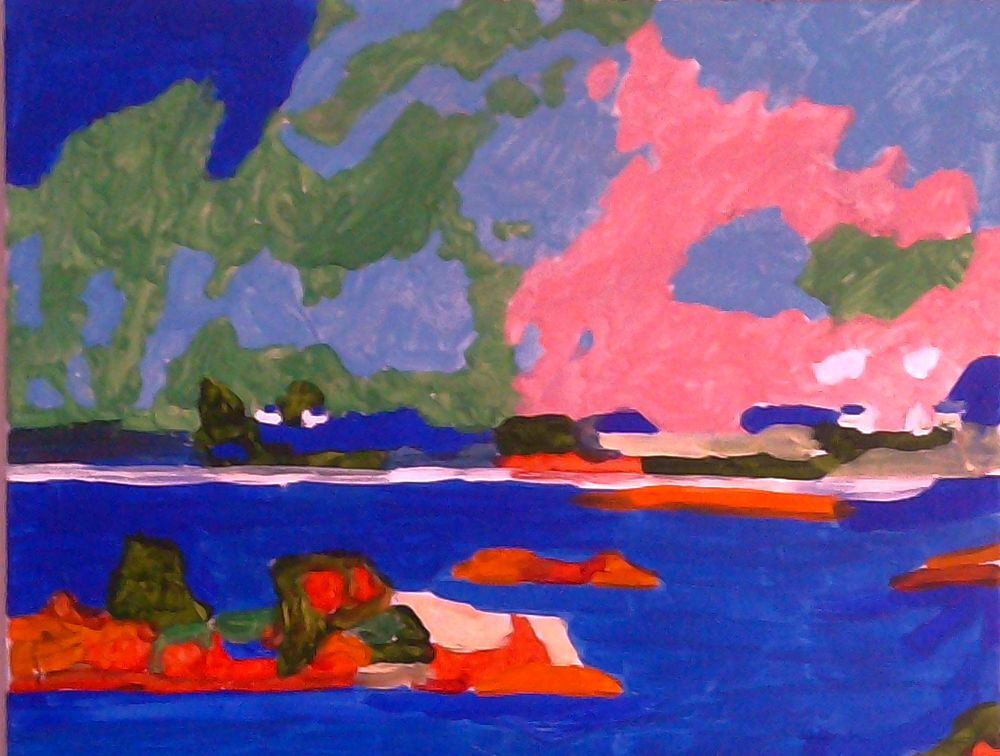 Tableau marine " L'&icirc;le de Br&eacute;hat sous un ciel rose " Décoration