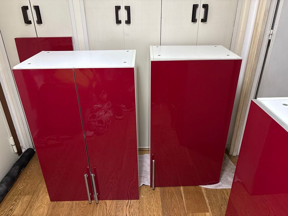 Lot de 5 meubles hauts de cuisine IKEA rouge laqu&eacute;" Meubles