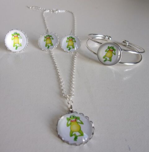 Parure Argente 4 pices cabochon 2cm collection Grenouille 5 Lennon (29)