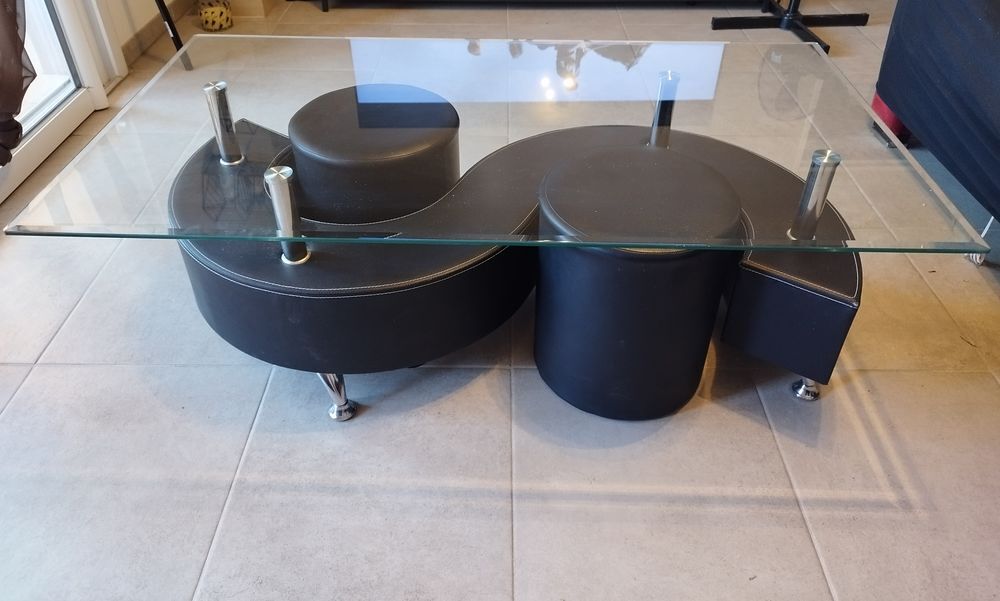 Table basse noir avec plateau en verre Meubles