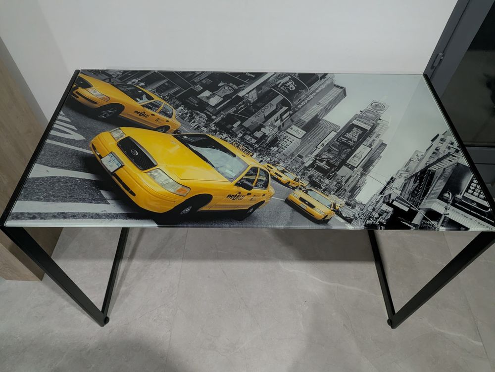 Bureau en verre, m&eacute;tal noir, style New York Meubles