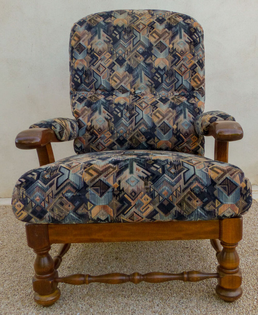 FAUTEUIL SALON RUSTIQUE TISSU VELOURS AMEUBLEMENT LELEU Meubles