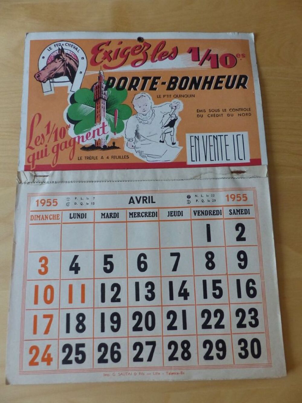 Calendrier 1955 Le fer &agrave; cheval 