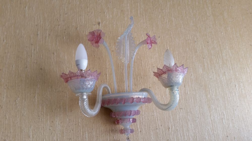 Applique verre Murano, a fleurs roses Décoration