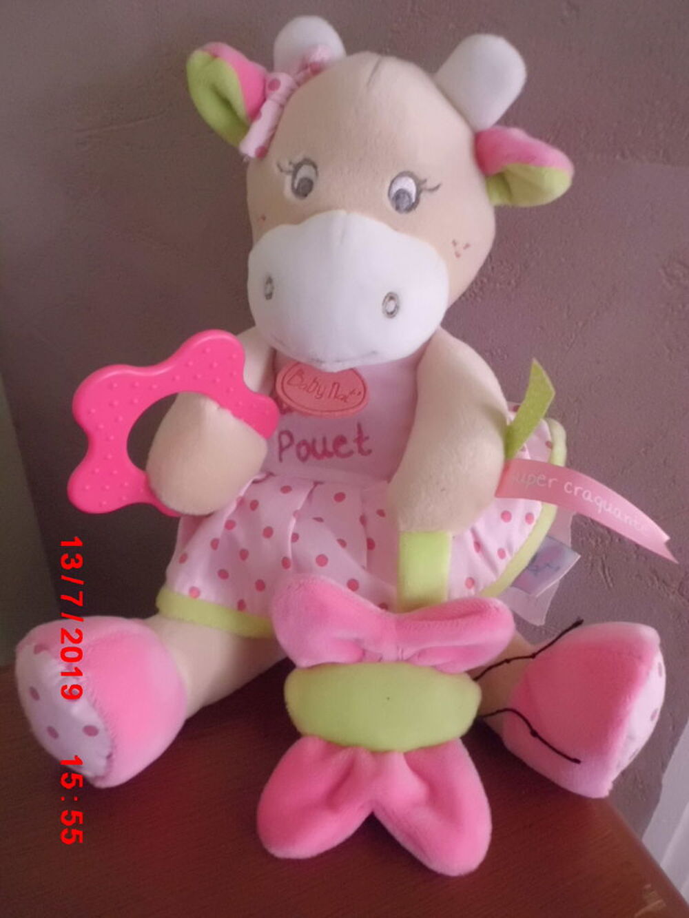 PELUCHE VACHE HOCHET ROSE BABY NAT Jeux / jouets