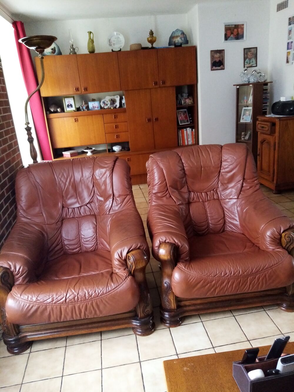 Canap&eacute; Cuir Vachette 3 places + 2 Fauteuils Meubles