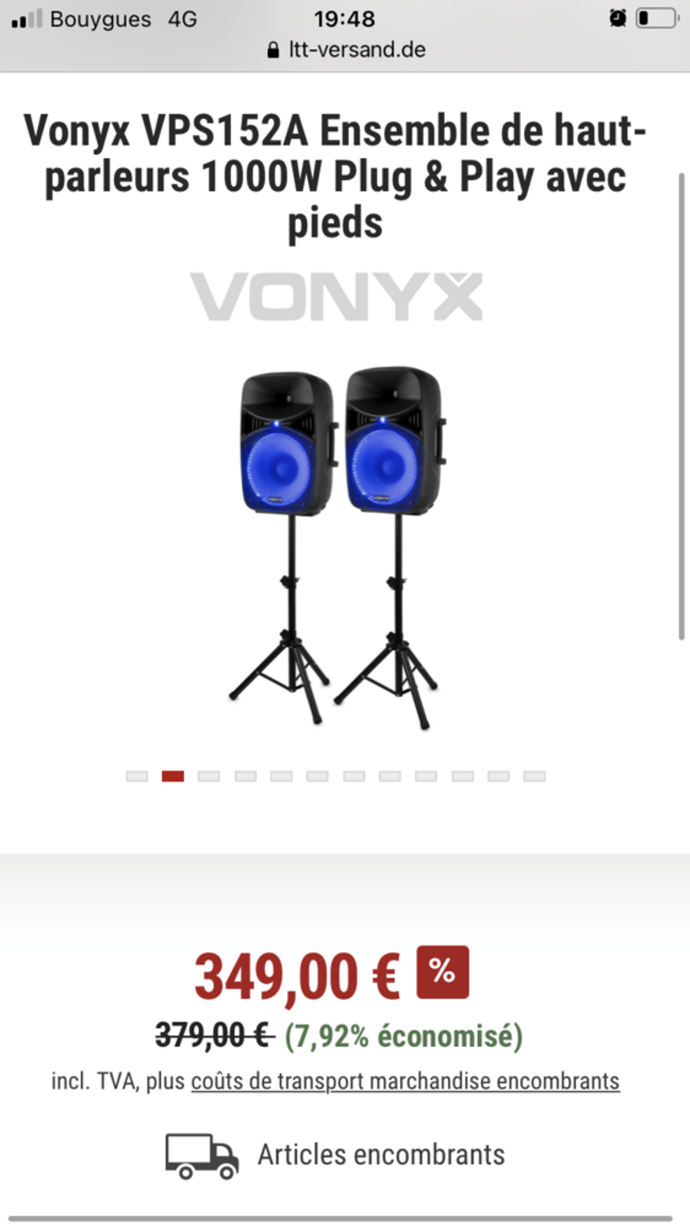 1 paire d'enceintes actives Vonyx 1000 watts, 200 euro Instruments de musique