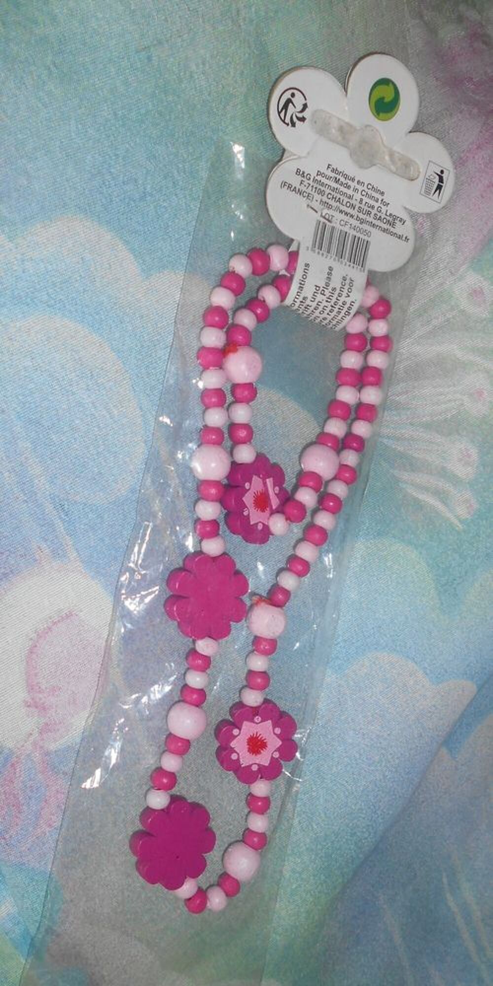 collier &amp; bracelet fleurs/perles bois rose pour fille Bijoux et montres
