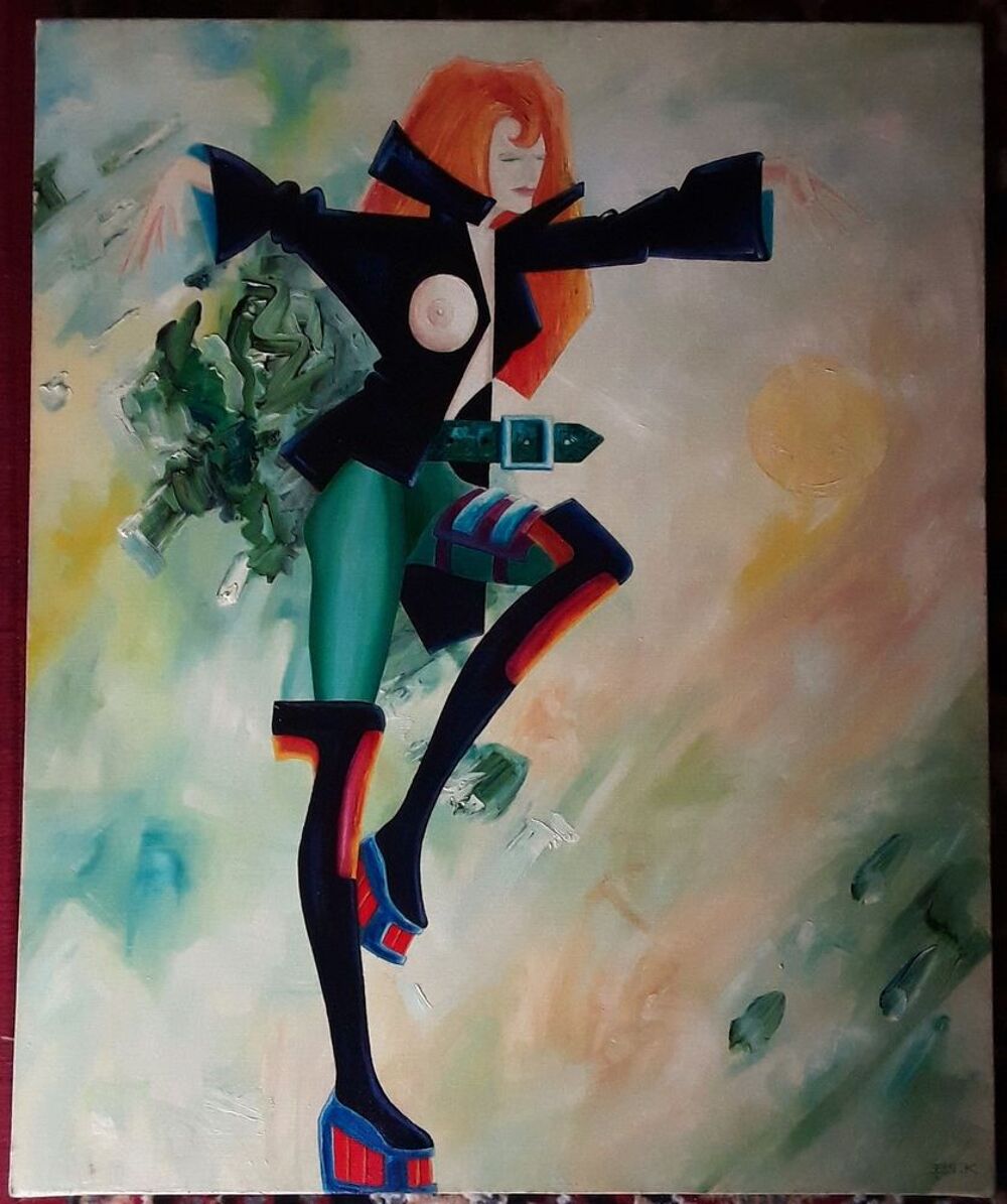 TABLEAU peinture &agrave; l'huile - PS.K 1992 Décoration