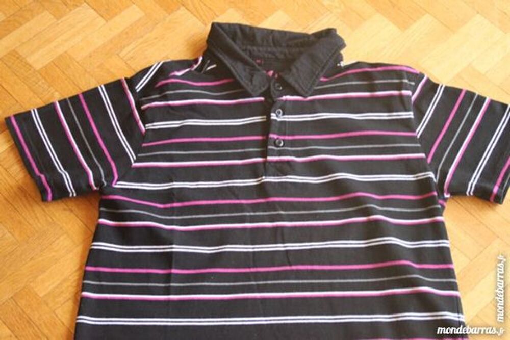 Polo noir ray&eacute; (V7) Vêtements