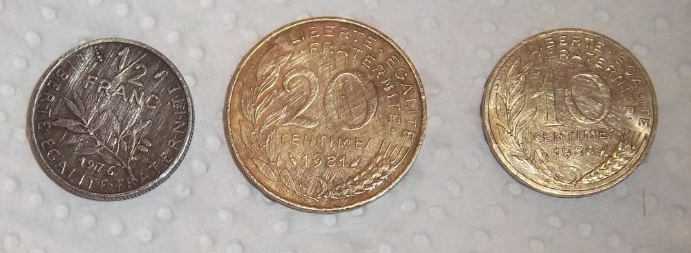 Lot de 3 pi&egrave;ces 1/2 franc 20 centimes 10 centimes 