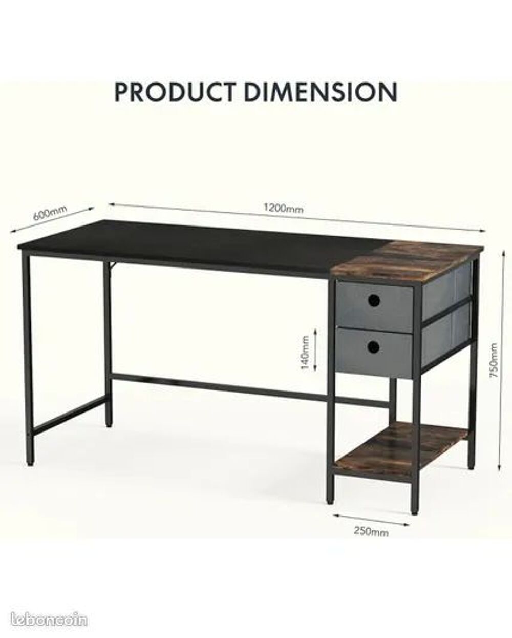 Table PC de Bureau 160 x 60 x 75 cm, Bureau d'Ordinateur Fix Meubles