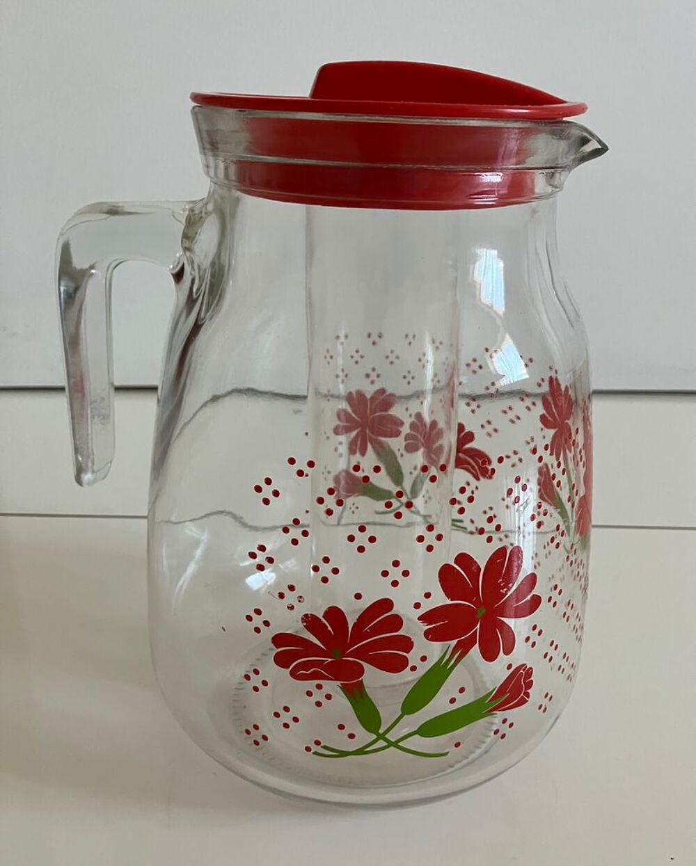 Grand pichet ancien (~1970), "CERVE", en verre + couvercle e Décoration