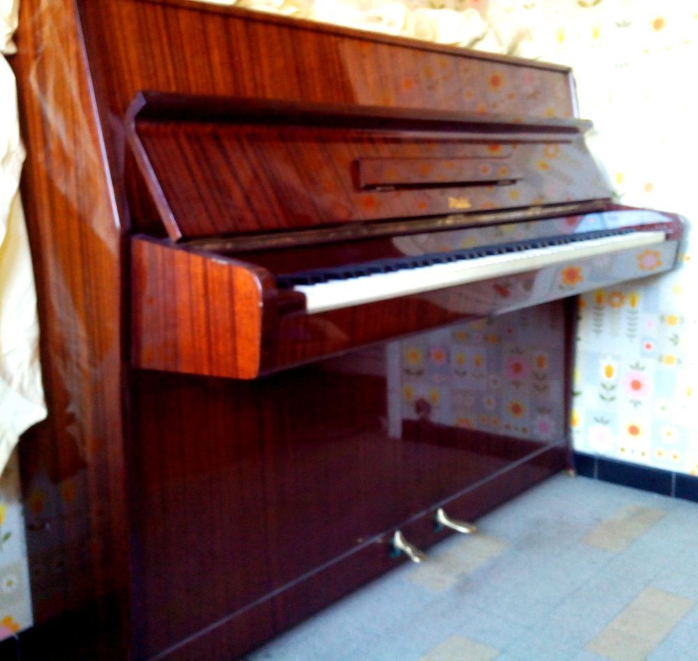 Joli piano droit R&Ouml;SLER en acajou brillant, expertis&eacute;, 1000 Instruments de musique