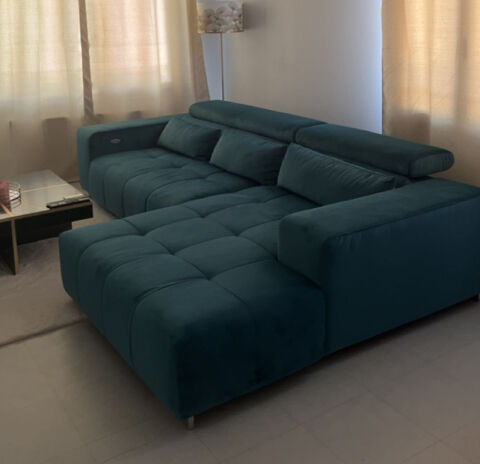 Canap d'angle relax lectrique 4 places ORION coloris vert 1000 Priss (71)