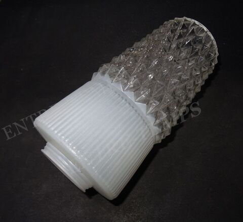 ANCIEN ABAT-JOUR EN VERRE CONIQUE OPAQUE & CLAIR #1 10 Sergines (89)