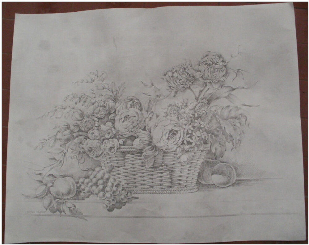 Reproduction dessin de Jacques VILLEMUR, bouquet de fleurs Dcoration