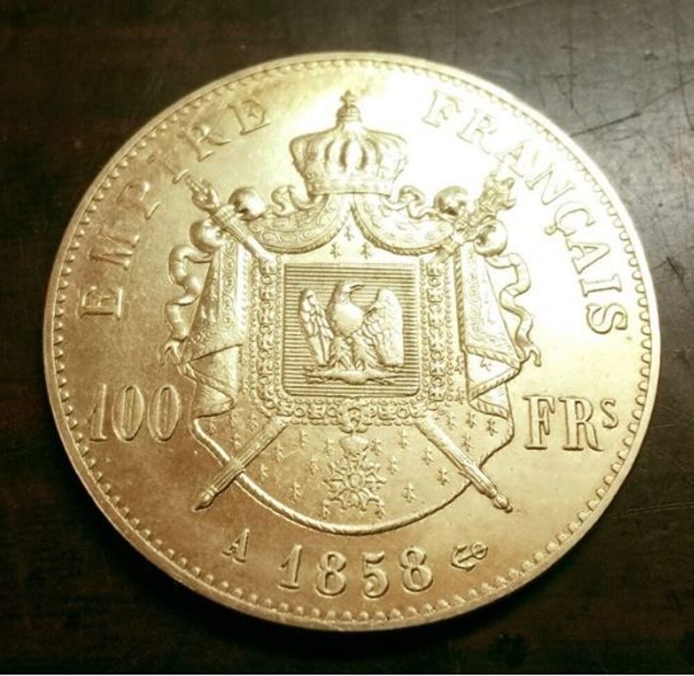 R&Eacute;PLIQUE PLQUE' OR - 100 FRANCS NAPOL&Eacute;ON III 1858 
