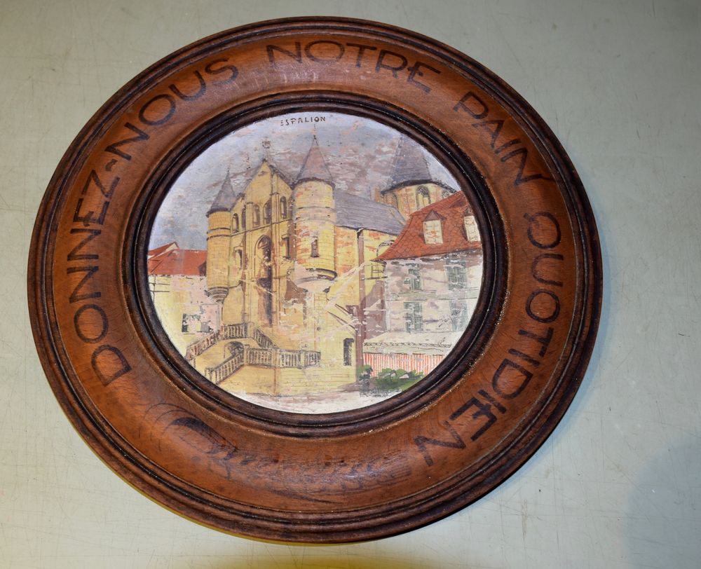 Assiette Bois ancienne, des ann&eacute;es 30-40, souvenir... Décoration