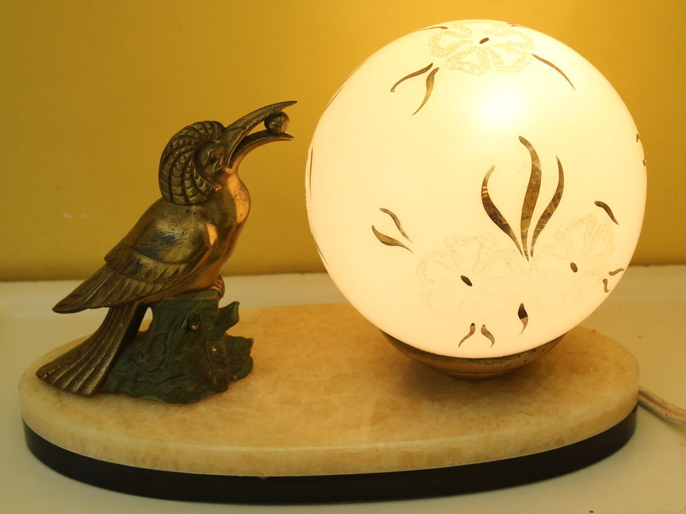 Lampe veilleuse art deco 1930 -40 oiseau exotique Décoration