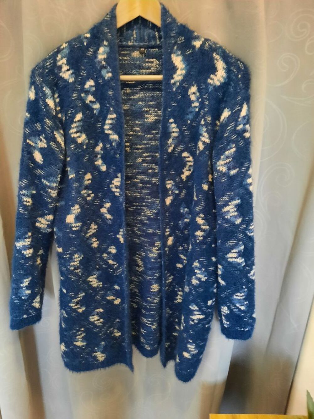 Gilet manteau bleu marine imprim&eacute; L 75 cm - T 38 - 40 ou 40 Vêtements