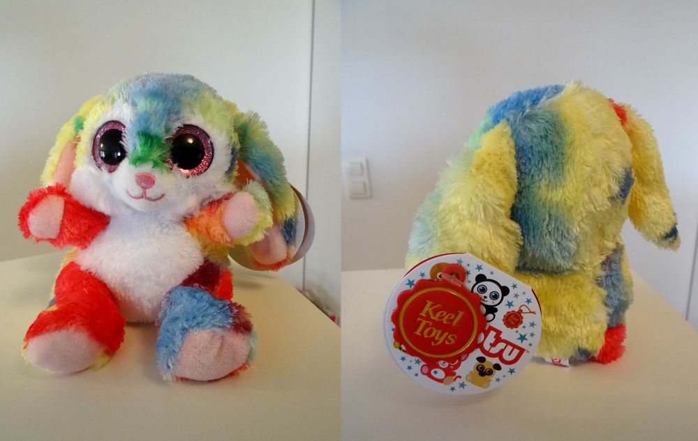 Peluche neuve Animotsu Keel Toys Beanie Rainbow Rabbit TV Jeux / jouets