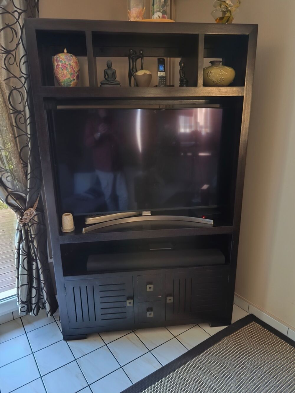 Meuble TV bois fonc&eacute; avec rangements Meubles