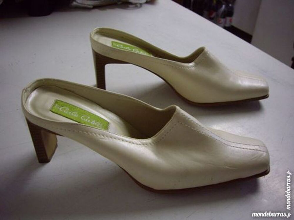 Mules &agrave; talons Cr&egrave;me Brillant pt 37 -neuves- Chaussures