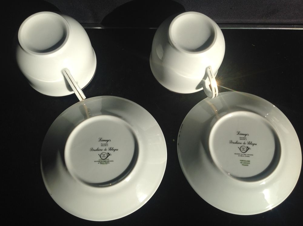 2 TASSES + SOUCOUPES en PORCELAINE LIMOGES D&Eacute;COR SOLOGNE Env Cuisine