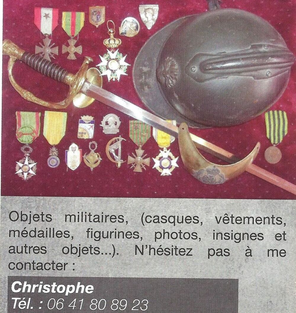 rachete objets militaires, medailles, insignes, casques.... 