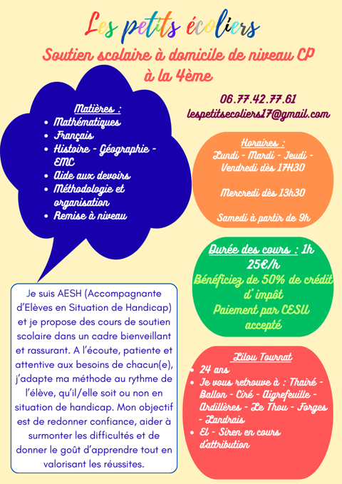 Soutien Scolaire et cours &agrave; domicile 0 17290 Ciré-d'aunis