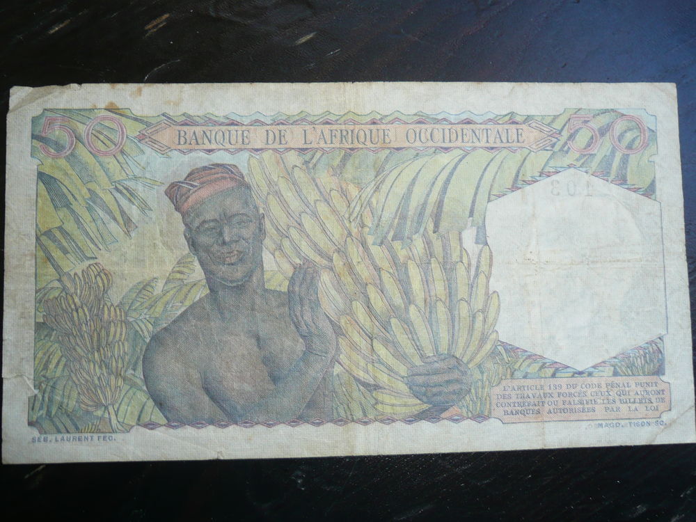 Billet 50 francs Afrique occidentale Fran&ccedil;aise ann&eacute;e 1953 