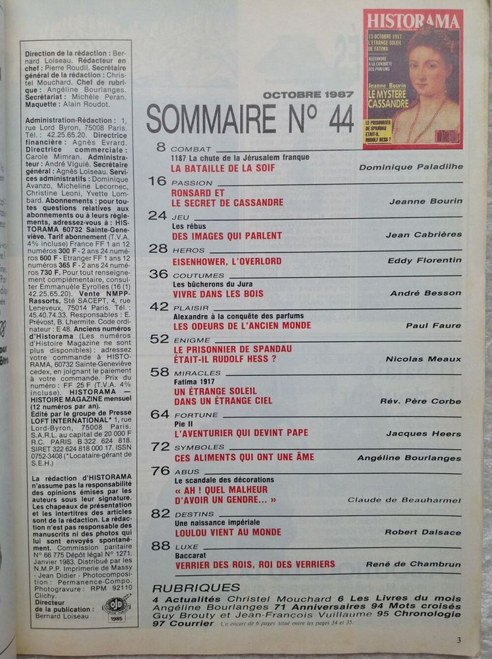 HISTORAMA N&deg;44 OCTOBRE 1987 Envoi Possible Livres et BD