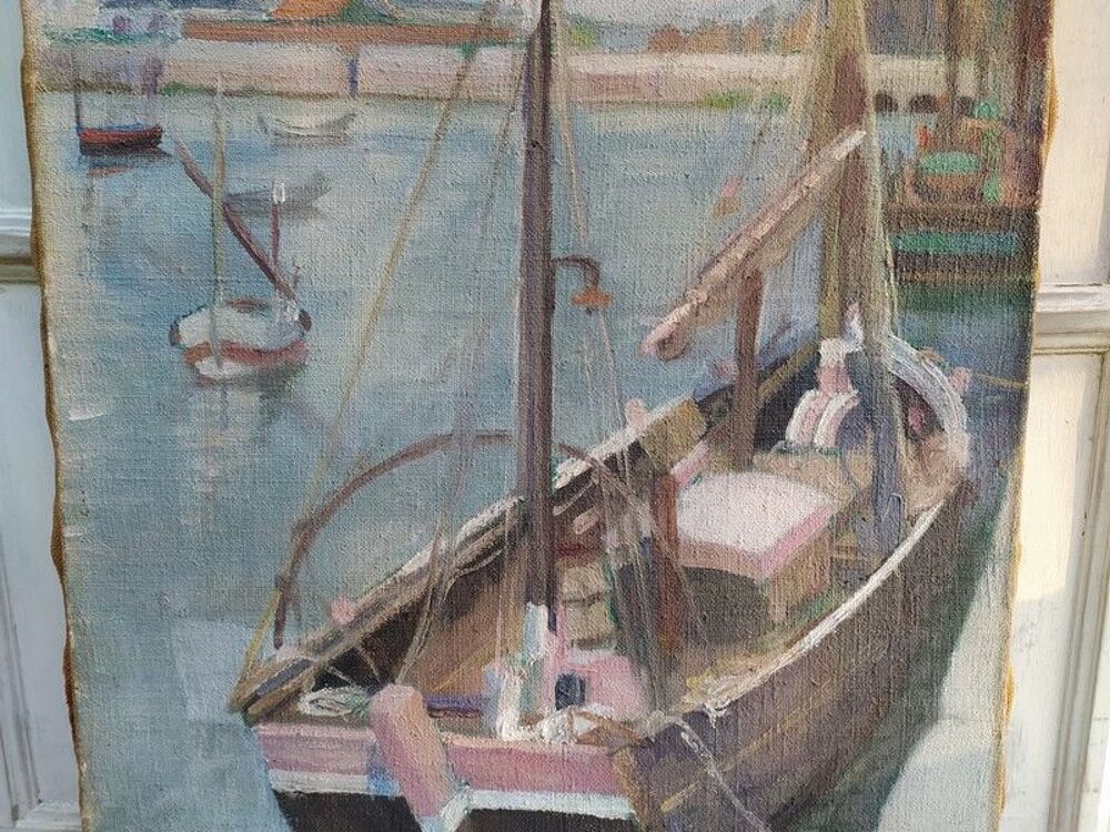 Tableau Marine Bateaux au Port Sign&eacute; Ren&eacute;e Bouix Décoration