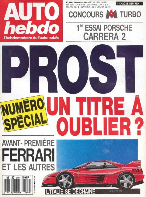 AUTO HEBDO n699 de 1989  LOTUS Elan   PORSCHE 911 Carrera 2 2 Castelnau-sur-Gupie (47)
